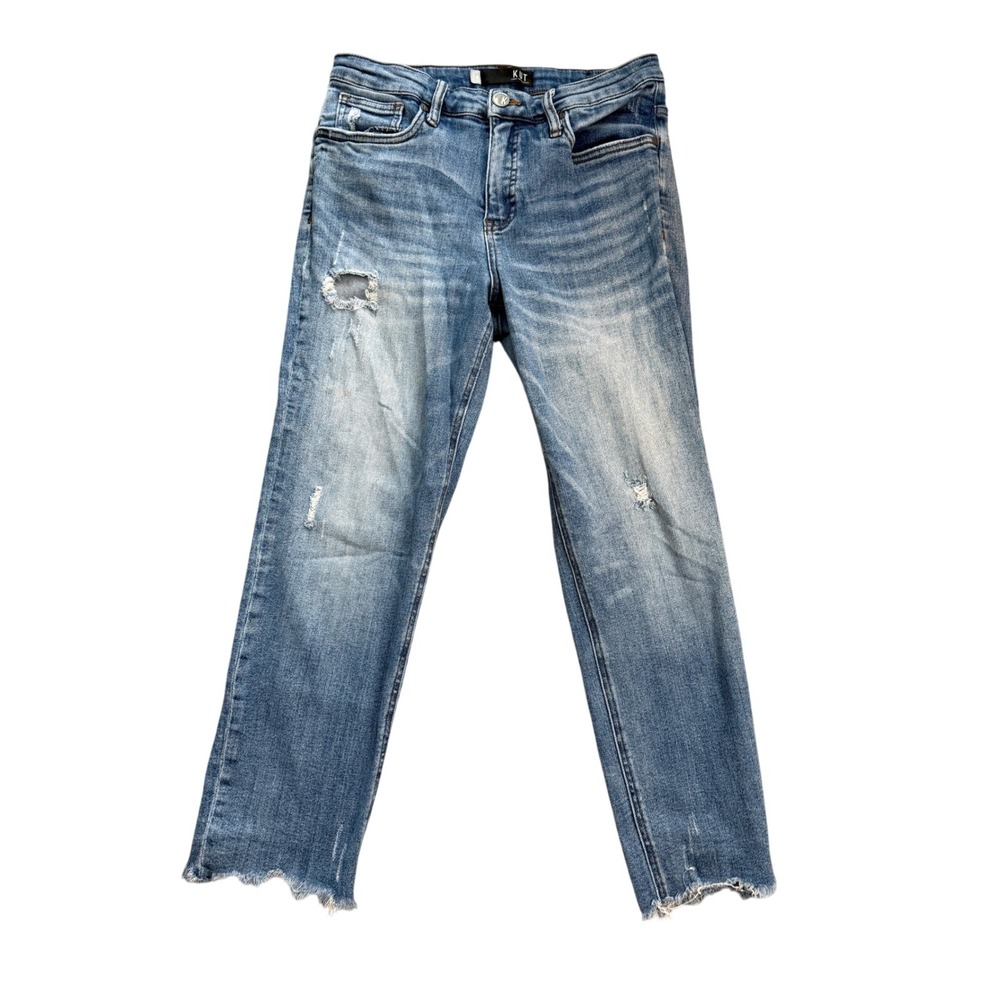 KUT From The Kloth Women's Size 8 Distressed Straight Leg Jeans Raw Hem Blue
